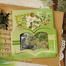 Botanical Plants Washi Sticker Flake BGM Green, Monstera, Leaves, Gold Foil Accent (Washi Tape Material)