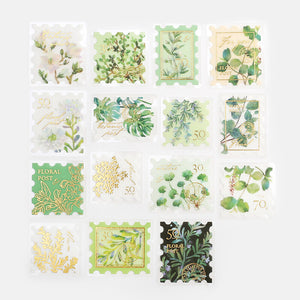 Botanical Plants Washi Sticker Flake BGM Green, Monstera, Leaves, Gold Foil Accent (Washi Tape Material)