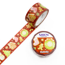 Christmas Cookies Washi Tape Saien House, Stocking, Tree, Stars - Gold Foil Accent Japanese