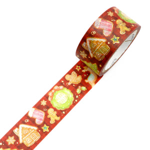 Christmas Cookies Washi Tape Saien House, Stocking, Tree, Stars - Gold Foil Accent Japanese