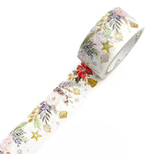 Christmas Poinsettia Washi Tape Floral, Bells, Stars, Pine Cones - SIlver Foil Accent Japanese