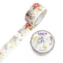 Christmas Poinsettia Washi Tape Floral, Bells, Stars, Pine Cones - SIlver Foil Accent Japanese