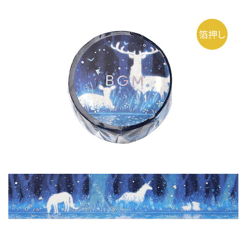 BGM Forest Washi Tape Deer, Rabbit, Navy Blue Night, Silver Foil 20mm x 5m