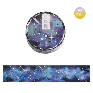 Galaxy Stars Washi Tape BGM Night Sky, Navy, Purple, Blue Foil Accent 20mmx5m