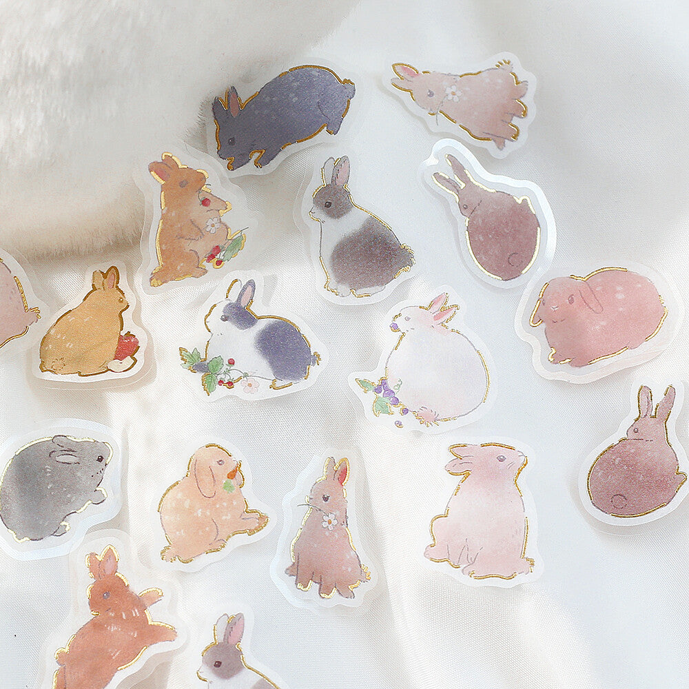 Rabbit Washi Sticker Flake BGM Cute Bunny, Gold Foil Accent (Washi Tape Material)