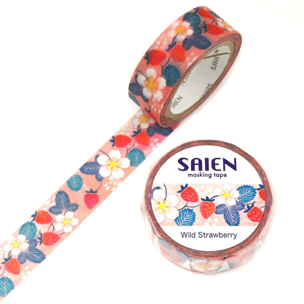 Strawberry Washi Tape Strawberries Flowers Pink, Red, Green, Saien Kamiiso Sansyo Japanese