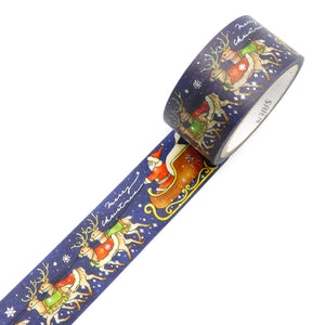 Christmas Santa Washi Tape Reindeer, Sleigh- SIlver Foil Accent Japanese