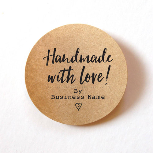 handmade with love sticker labels, packaging stickers, craft stickers, round kraft labels 