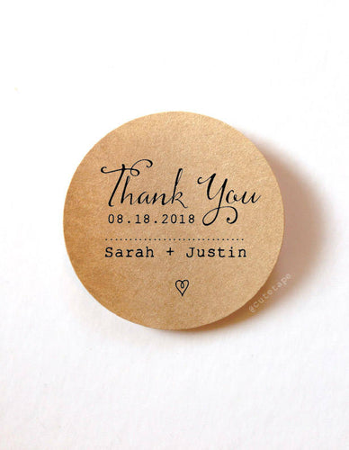 Personalized Thin Thank you Wedding Favor Stickers 1.5 inch kraft labels