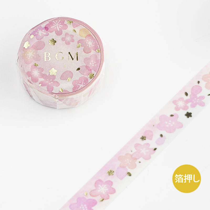 Pink Morning Sakura Washi Tape Gold Foil BGM Masking Tape 15 mm x 5 m ...