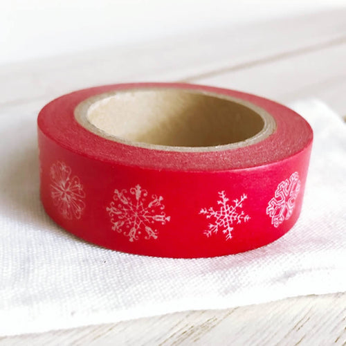 Washi Tape Snowflake, Red Holiday Washi Tape, Full Roll - CWWTS
