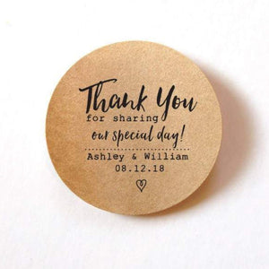 Wedding Thank You Stickers Personalized Wedding Favor Stickers Kraft Wedding Labels - Thank you for sharing our special day - 1.5