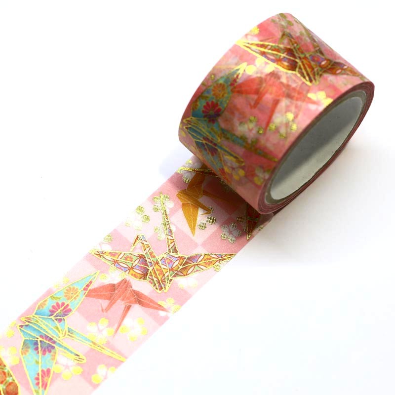 Wide Paper Crane Washi Tape Kimono Gold Foil GILDED Floral